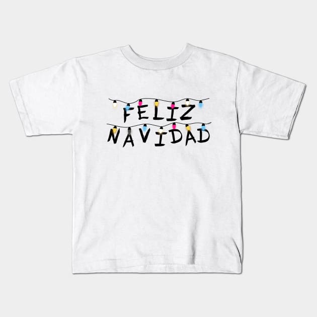 Luces Feliz Navidad Kids T-Shirt by Pendientera